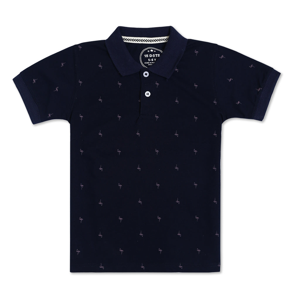 Pique Printed Navy Polo