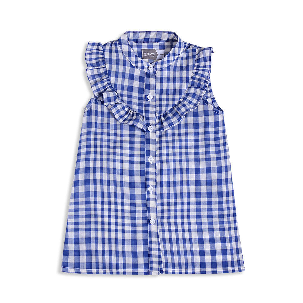 Blue Check Girls Top