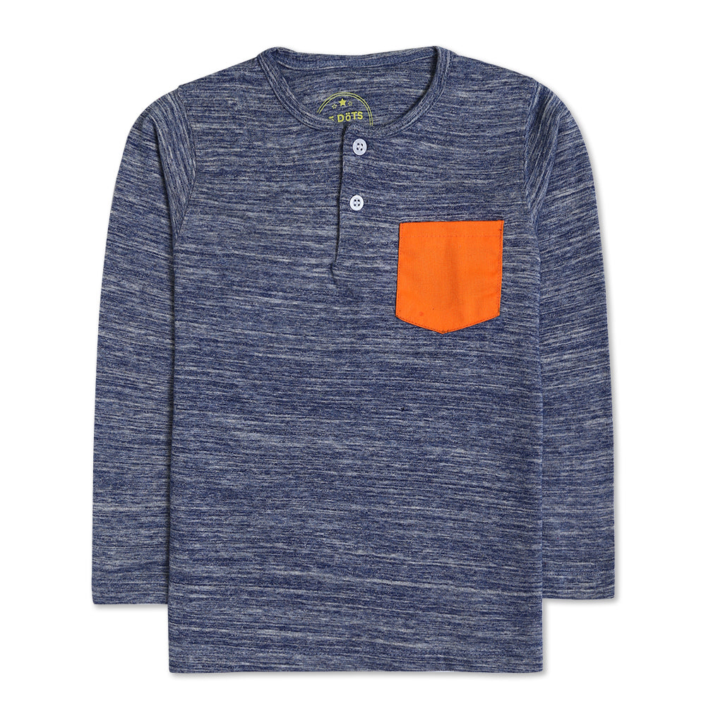 Blue Stripe Henley with Orange Pocket