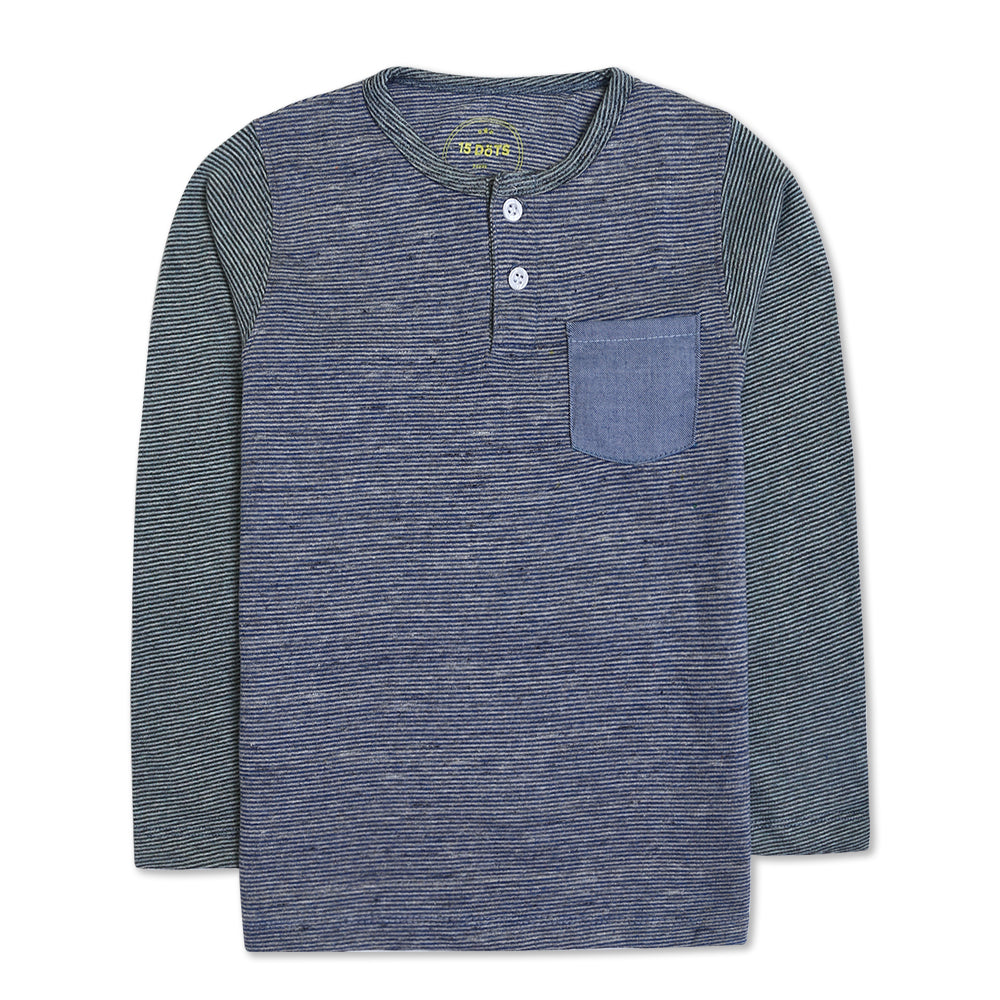 Blue Stripe Henley with Self Pocket