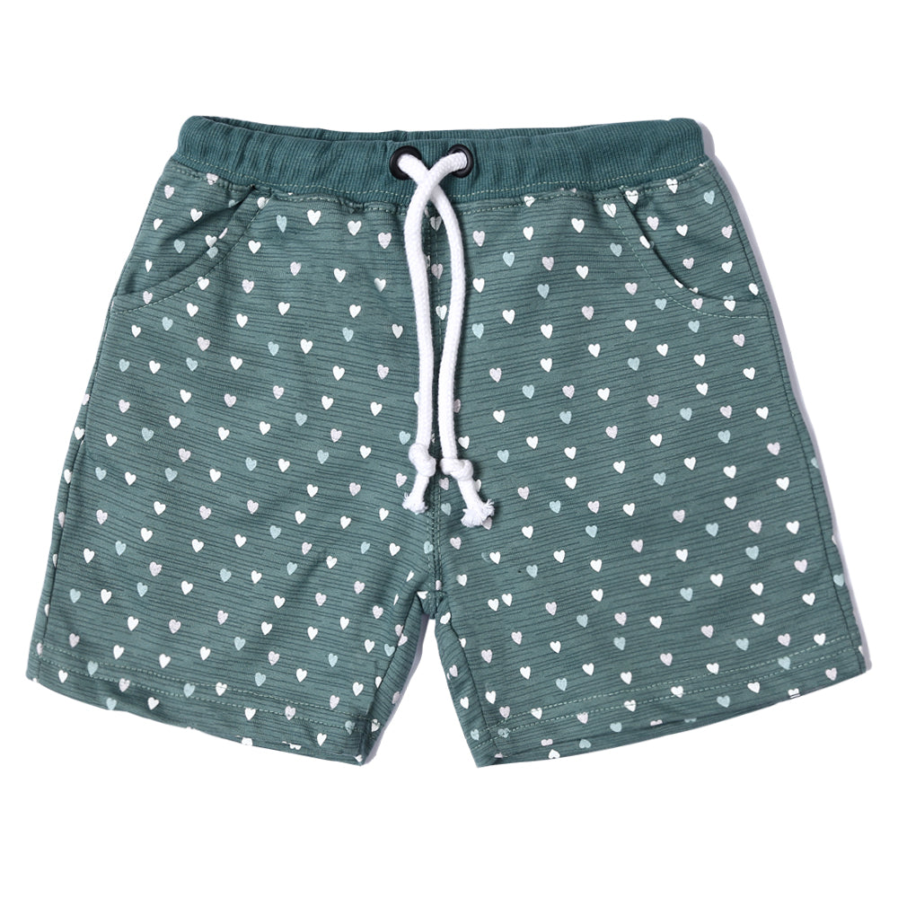 Green Printed Terry Shorts